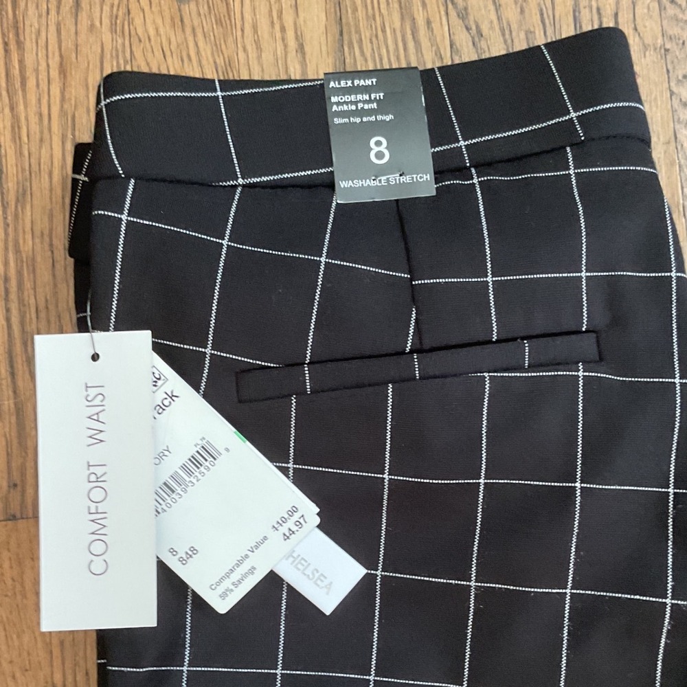 Amanda + Chelsea Alex Modern Fit Ankle Pants Black White Windowpane Check Size 8